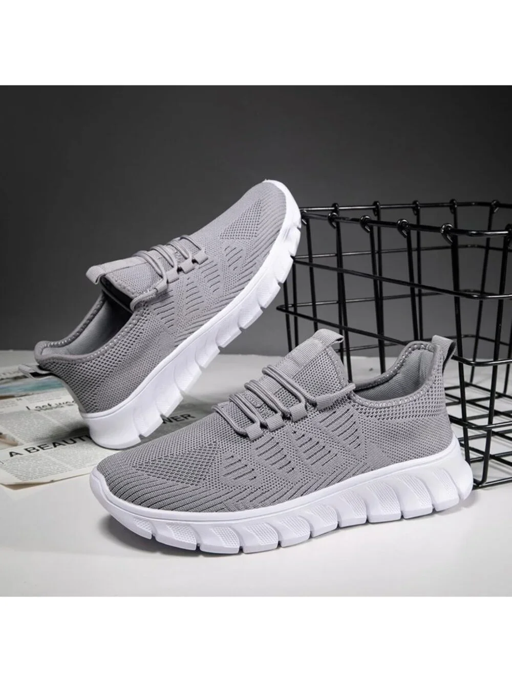 Men's Grey Tennis Gym Athletic Lightweight Walking Comfortable Sports Shoes